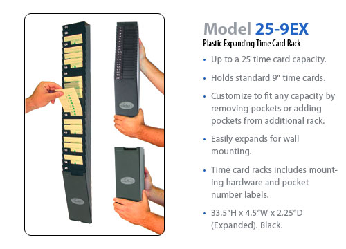 Lathem 25-9EX plastic expanding time card rack at www.raleightime.com